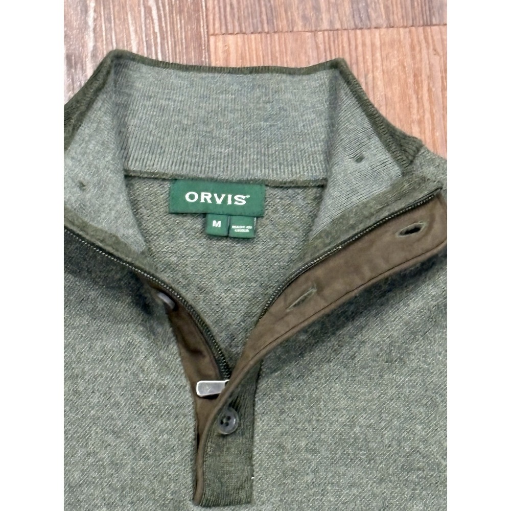 Orvis Merino Wool Quarter‎ Zip Cardigan Sweater Mens M Button Flap